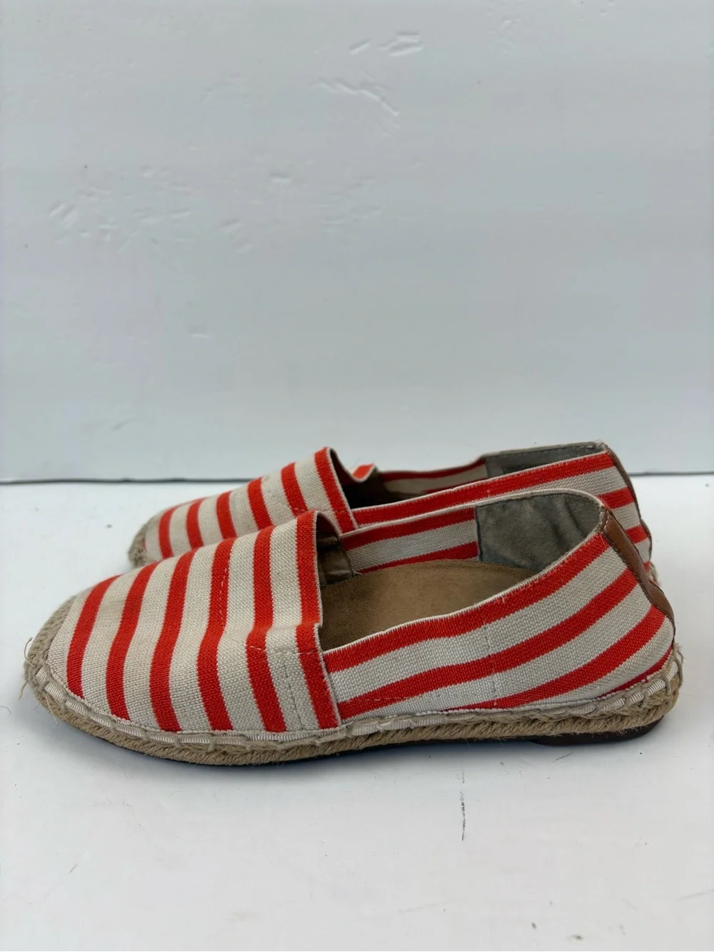 Vionic Valeri Orange White Striped Espadrille Slip-on Shoes Women’s Size 5